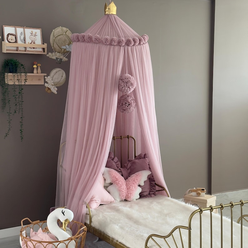 Blush Pink Canopy, Tulle Bed Canopy, Bed Baldachin, Montessori Bed, Canopy Bed Curtains, Children's Mosquito Net, Mosquito Net, Tulle Canopy image 9
