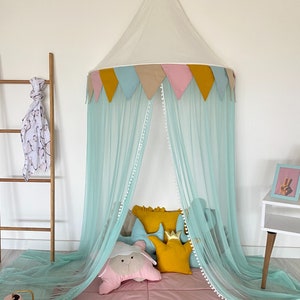 Kids Play Tent for Girls Soft Smooth Canopy Bedding Reading Nook Kids Room Decor Mosquito Net Mint