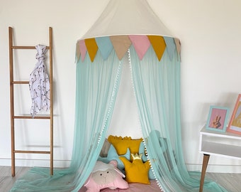 Kids Play Tent for Girls Soft Smooth Canopy Bedding Reading Nook Kids Room Decor Mosquito Net Mint