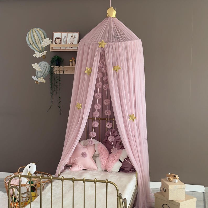 Blush Pink Canopy, Tulle Bed Canopy, Bed Baldachin, Montessori Bed, Canopy Bed Curtains, Children's Mosquito Net, Mosquito Net, Tulle Canopy image 11