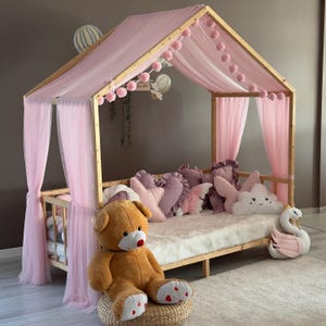 Pink Montessori Bed Canopy, Kids Bed Canopy, Montessori Bed Curtains, Kids Room Decor, Mosquito Net for Bed Nursery, Tulle Canopy