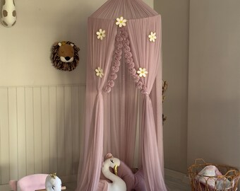 Dosel rosa rubor, dosel de tul para cama, baldaquín para cama, cama Montessori, cortinas para cama con dosel, mosquitera infantil, mosquitera, dosel de tul