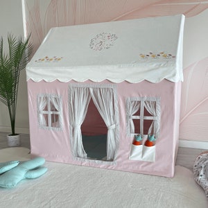 Play Tent with Mat, Kids Playhouse with Windows Easy to Wash, Indoor and Outdoor Play Castle Kids Tent For Girls image 4