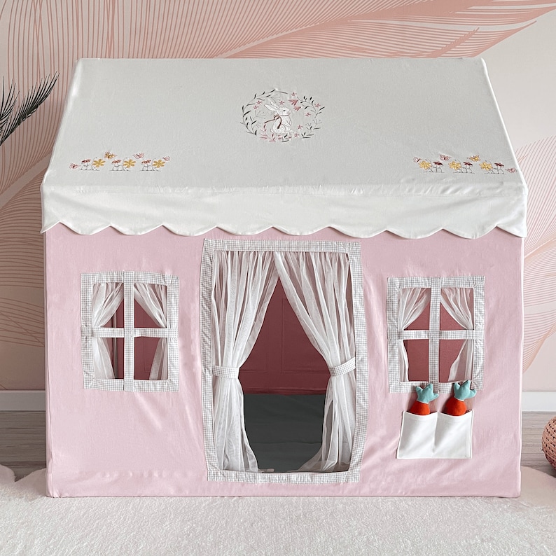 Play Tent with Mat, Kids Playhouse with Windows Easy to Wash, Indoor and Outdoor Play Castle Kids Tent For Girls image 2