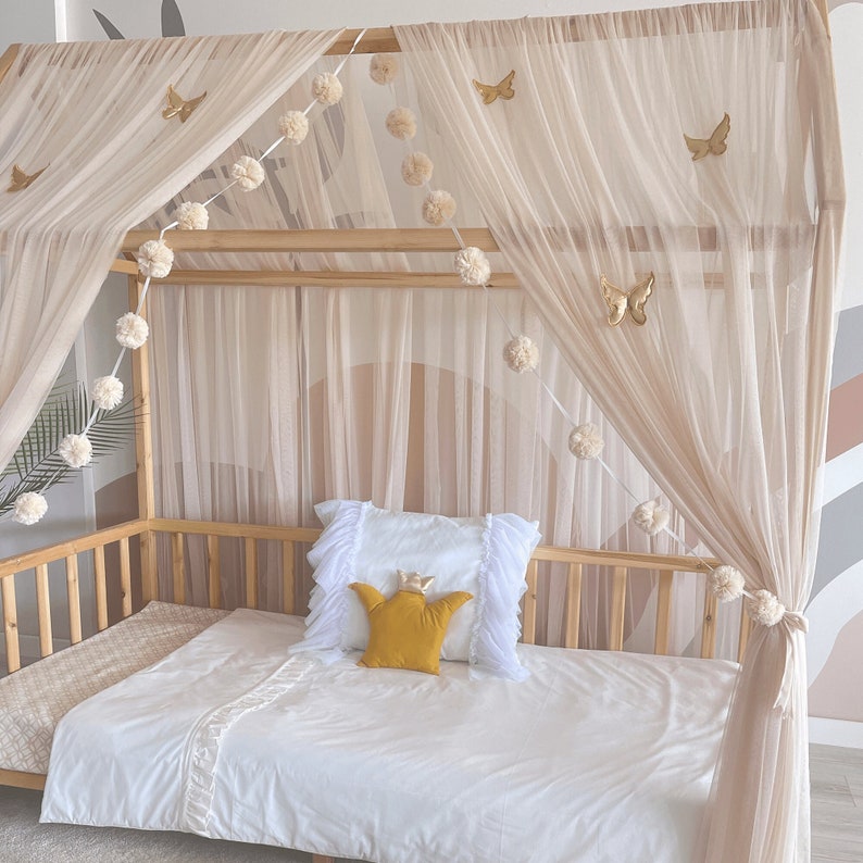 Dosel de cama Montessori, dosel de cama para niños, cortinas de cama Montessori, red de cuna, decoración de habitación para niños, mosquitera para guardería, dosel de tul imagen 1