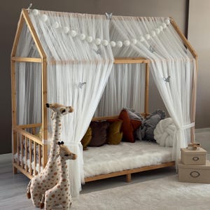 Dosel de cama Montessori blanco, dosel de cama infantil, cortinas de cama Montessori, decoración de habitación infantil, mosquitera para habitación infantil, dosel de tul