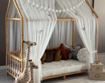 White Montessori Bed Canopy, Kids Bed Canopy, Montessori Bed Curtains, Kids Room Decor, Mosquito Net for Bed Nursery, Tulle Canopy