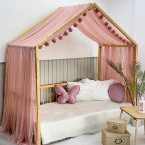 Powder Montessori Bed Canopy, Kids Bed Canopy, Montessori Bed Curtains, Kids Room Decor, Mosquito Net for Bed Nursery, Tulle Canopy