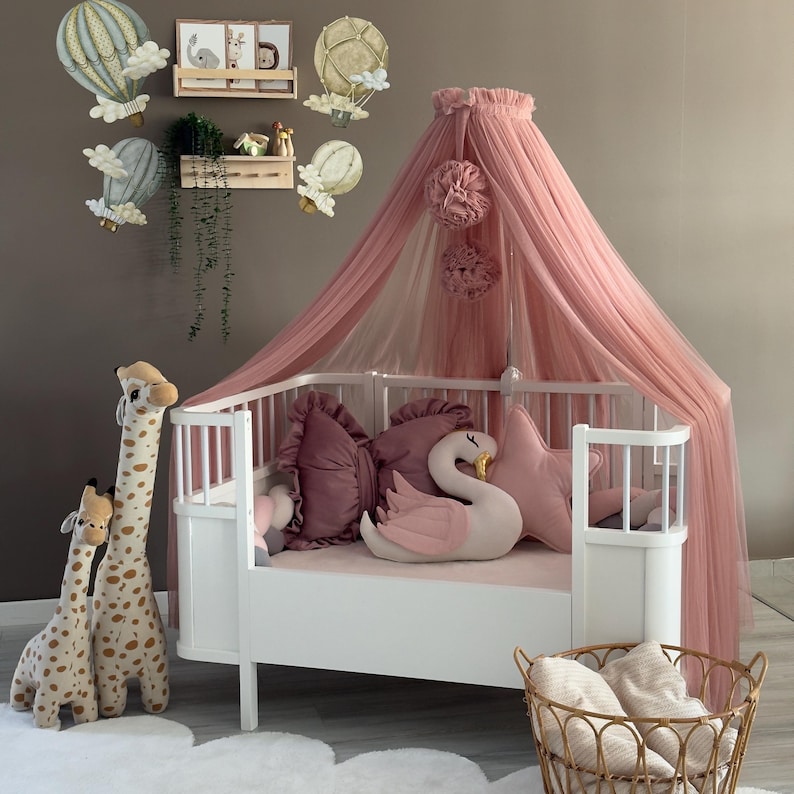 Rose Betthimmel mit Ständer - Weicher Baby Betthimmel, Elegante Prinzessin Bett Dekoration, Babyzimmer Dekoration Bild 7
