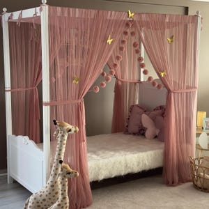 Rose Poster Bed Curtains, Poster Bed Canopy, Montessori Bed Canopy, Custom Bed Curtains, Bed Drapes, Canopy Bed Curtains, Twin Canopy Bed