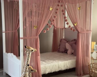 Rose Poster Bed Curtains, Poster Bed Canopy, Montessori Bed Canopy, Custom Bed Curtains, Bed Drapes, Canopy Bed Curtains, Twin Canopy Bed