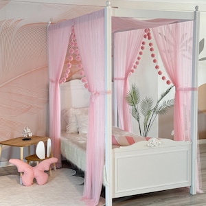 Cortinas para cama con dosel de color rosa, dosel para cama con dosel, dosel para cama Montessori, cortinas para cama personalizadas, cortinas para cama, cortinas para cama con dosel, cama con dosel doble