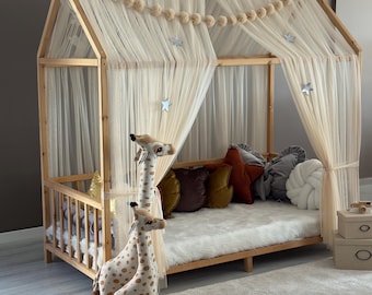 Honingschuim Montessori bedhemel, kinderbedhemel, montessori bedgordijnen, kinderkamerdecor, klamboe voor kinderkamer, tule baldakijn