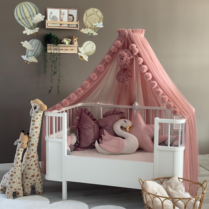 Rose Betthimmel mit Ständer - Weicher Baby Betthimmel, Elegante Prinzessin Bett Dekoration, Babyzimmer Dekoration Bild 3