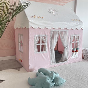 Play Tent with Mat, Kids Playhouse with Windows Easy to Wash, Indoor and Outdoor Play Castle Kids Tent For Girls image 3