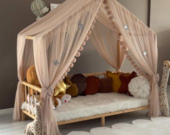 Dosel Montessori de lujo, Camel, Cortinas para cama con dosel, Dosel para cuna, Dosel Montessori, Dosel para cama, Tienda de campaña con dosel, Dosel para cama personalizado
