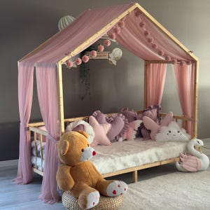 Powder Montessori Bed Canopy, Kids Bed Canopy, Montessori Bed Curtains, Kids Room Decor, Mosquito Net for Bed Nursery, Tulle Canopy