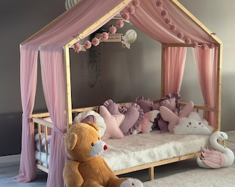 Powder Montessori Bed Canopy, Kids Bed Canopy, Montessori Bed Curtains, Kids Room Decor, Mosquito Net for Bed Nursery, Tulle Canopy