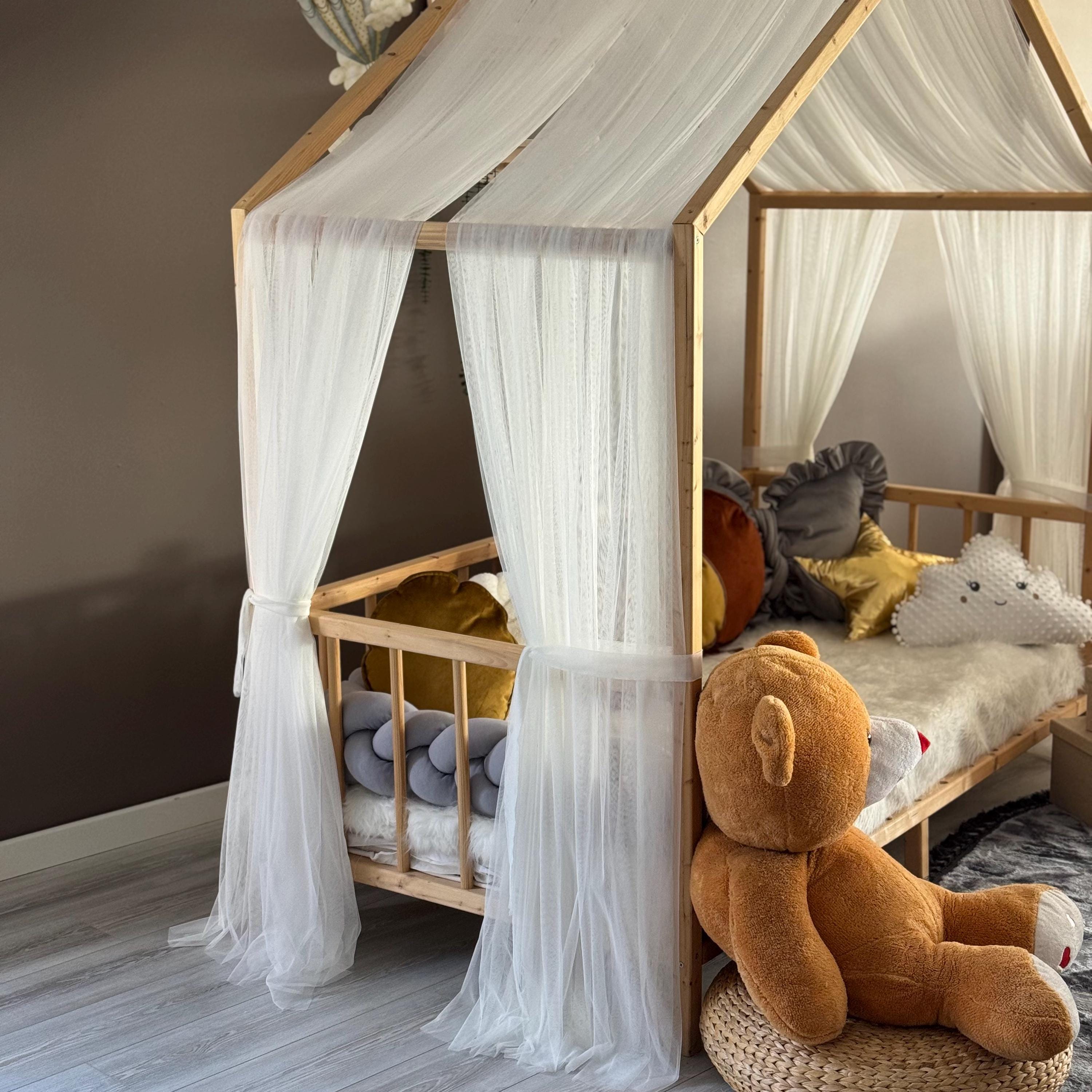 Infactory Baldacchino Per Lettino Bambini Con Protezione Insetti - Grigio, 200x100 Cm, Zanzariera E Tenda Da Gioco 2 In 1