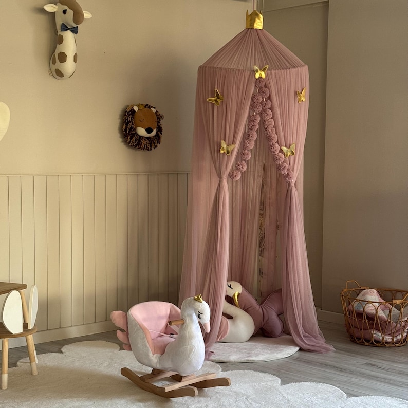 Blush Pink Canopy, Tulle Bed Canopy, Bed Baldachin, Montessori Bed, Canopy Bed Curtains, Children's Mosquito Net, Mosquito Net, Tulle Canopy image 5