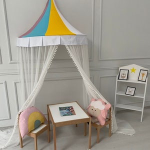 Kids Play Tent for Girls Soft Smooth Canopy Bedding Reading Nook Kids Room Decor Mosquito Net Rainbow