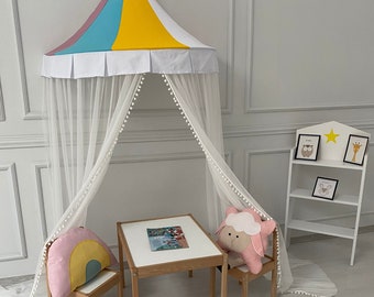 Kids Play Tent for Girls Soft Smooth Canopy Bedding Reading Nook Kids Room Decor Mosquito Net Rainbow