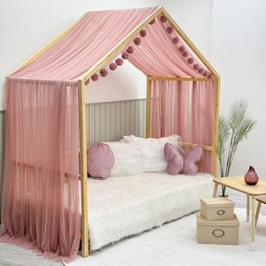 Rose Montessori Bed Canopy, Kids Bed Canopy, Montessori Bed Curtains, Kids Room Decor, Mosquito Net for Bed Nursery, Tulle Canopy