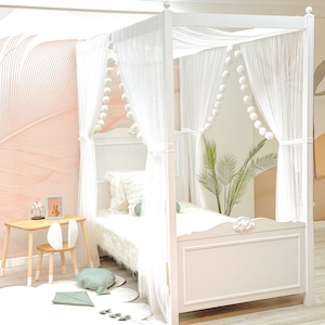 Cortinas para cama con dosel blancas, dosel para cama con dosel, dosel para cama Montessori, cortinas para cama personalizadas, cortinas para cama, cortinas para cama con dosel, cama con dosel doble