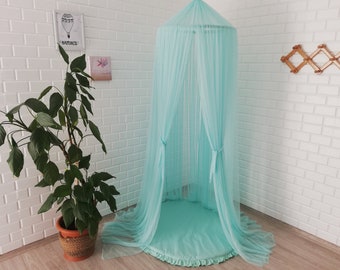 Kids Bed Canopy for Girls Soft Smooth Play Tent Crib Netting Reading Nook Kids Room Decor Mint Mosqutio Net