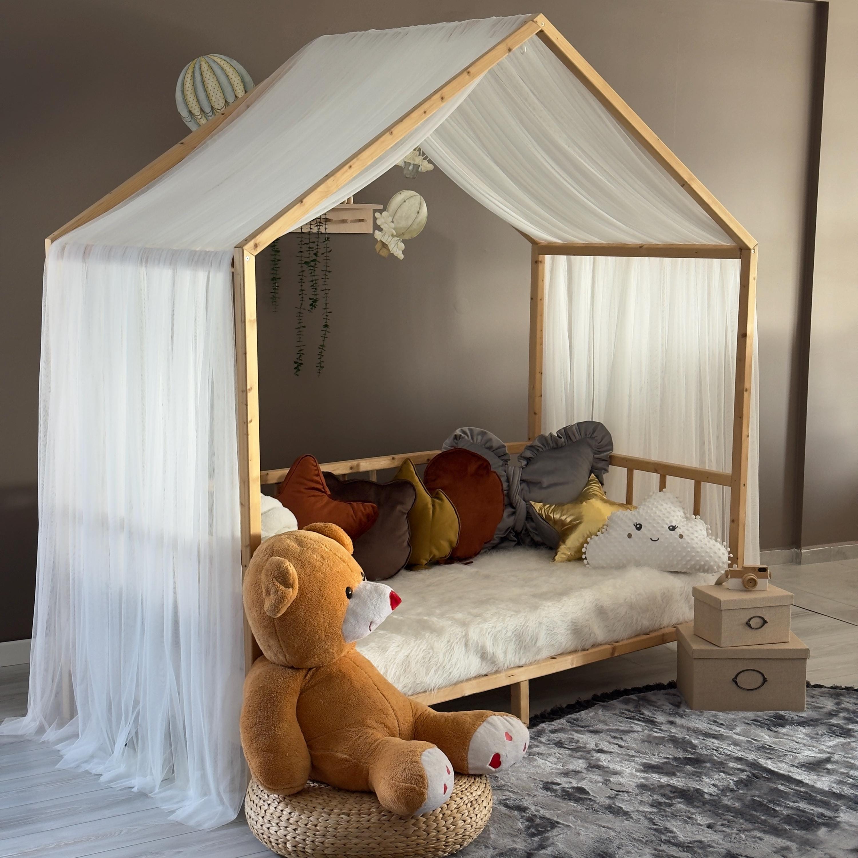 Baldacchino Per Letto In Mussola 67x270 Cm - Set Da 2 Teli Per Cameretta Bambini (Colore Cammello)