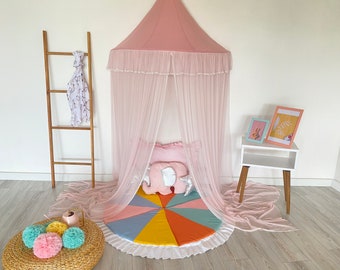 Tienda de juegos para niños para niñas, dosel suave y liso, ropa de cama, rincón de lectura, decoración para habitación de niños, mosquitera de tul rosa