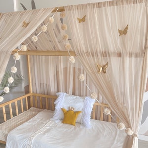 Dosel de cama Montessori, dosel de cama para niños, cortinas de cama Montessori, red de cuna, decoración de habitación para niños, mosquitera para guardería, dosel de tul imagen 4