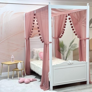 Cortinas para cama con dosel Rose, dosel para cama con dosel, dosel para cama Montessori, cortinas para cama personalizadas, cortinas para cama, cortinas para cama con dosel, cama con dosel doble