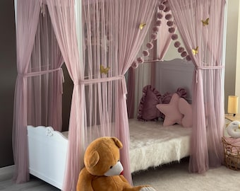 Blush Pink Poster Bed Curtains, Premium Poster Bed Canopy, Montessori Bed Canopy, Custom Bed Curtains, Bed Drapes, Canopy Bed Curtains,