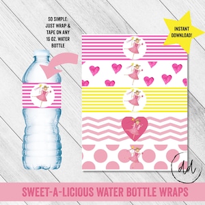Sweetalicious Birthday Party, Water Bottle Wrappers, Pink Party, Pink Birthday, Matching Water Bottle Wrap, Instant Download, Printable