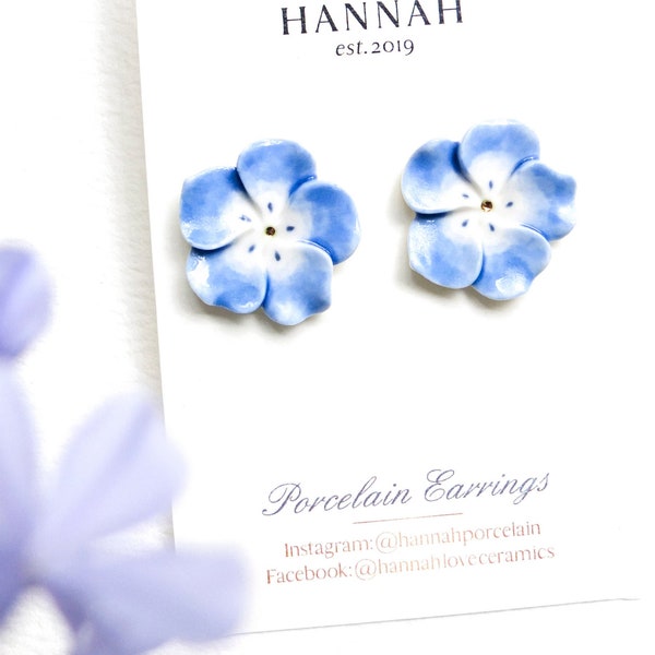 Porcelain Baby Blue Eyes Flower Stud Earrings, Nature Inspired Jewelry, She Will Love It!