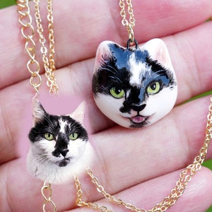 Custom Tuxedo Cat Halskette, Schwarzweißer Katzen Anhänger, Personalisiertes Haustier Portrait