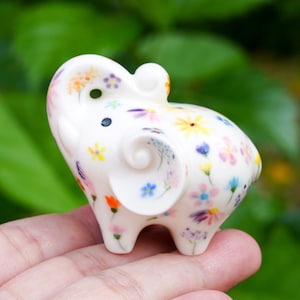 Lucky White Elephant With Flowers, Elephant For Wealth And Luck Trunk Up, Hand-Painted image 1