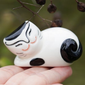 Black And White Cat Figurine, Porcelain Hand Painted, Perfect Cat Gift For Mom