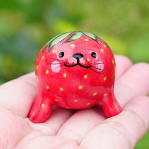 Cute Strawberry Seal Figurine, Ceramic Seal Figurine, Amazing Gifts, Mother’s Day Gift