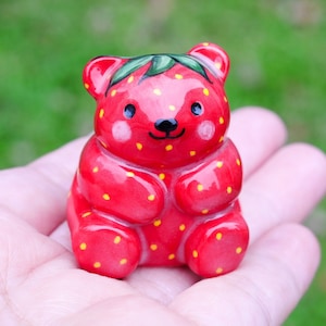 Strawbeary, Strawberry Bear Figurine, Cute Porcelain Bear, Gifts For Mom