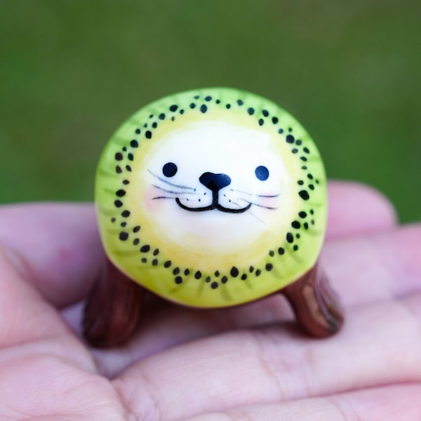 Handmade Porcelain Kiwi Seal Figurine, Unique Animal Decor