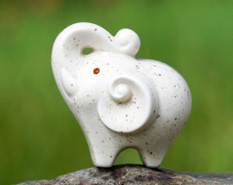 Porcelain Elephant Figurine, Good Luck Charm, Trunk Up