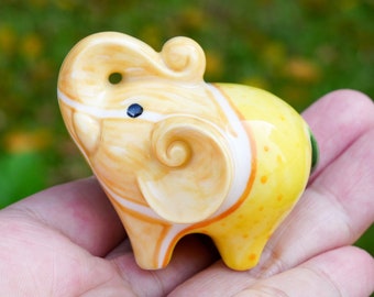 Lucky Lemon Elephant Ornament, Cute Yellow Elephant, Handmade Fruit Sculpture
