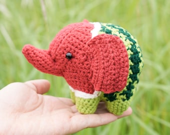 Crochet Watermelephant, Amigurumi Elephant, Stuffed Elephant, Handmade Crocheted Elephant Plush