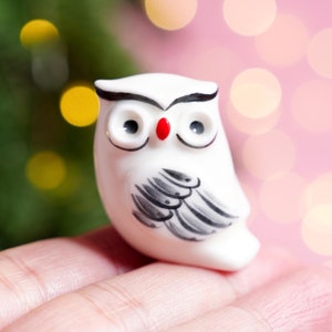 Figurine en céramique de harfang des neiges, ornement de hibou de Noël, hibou peint à la main