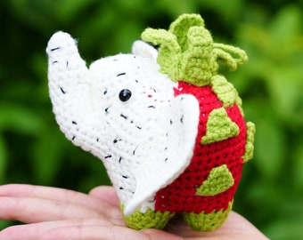 Cute Crochet Dragon Fruit Elephant, Handmade Amigurumi Elephant, Fruit Elephant For Mom
