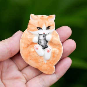 Ginger Cat Ceramic, Cat Porcelain, Orange Tabby Cat Miniature, Handmade Ceramic Animal image 1