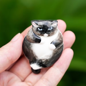 Ceramic Siamese Cat, Hand-Painted Miniature Porcelain Cat Figurine, Cat Desk Decor