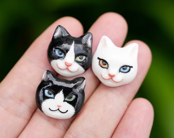 Tuxedo Cat Brooch, Tuxedo Cat Jewelry, Black and White Cat Jewellery Gift, Cat Portrait